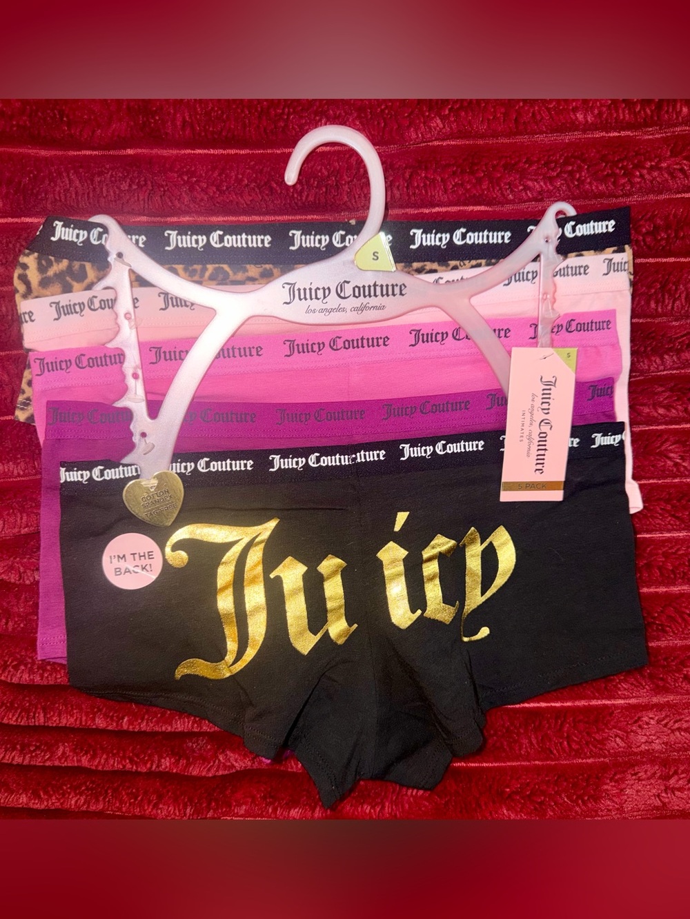 Juicy Couture Pink and Black 5-Pack Logo Hipsters